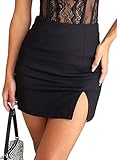 Rivome Black Mini Skirt with Slit High Waist Elastic Bodycon Mini Skort for Women (M, Black)