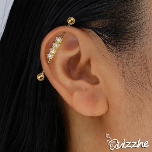 Industrial Bar Piercing Jewelry 14G Industrial Barbell Surgical Steel for Women Men With CZ 14G Curved Barbell External Threaded Piercing Cartilage Earring Vertical Labret Accents Body Piercing Jewelry 1 1/2 Inch 38mm3