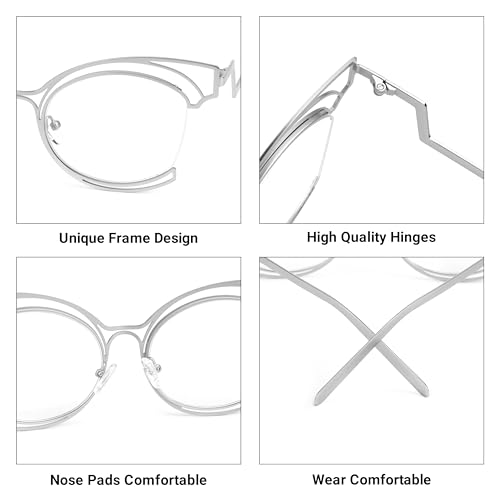Image of VOOGLAM Oversize Cat Eye Eyeglasses for Women with Non-prescription Clear Lens Maggie GM0340