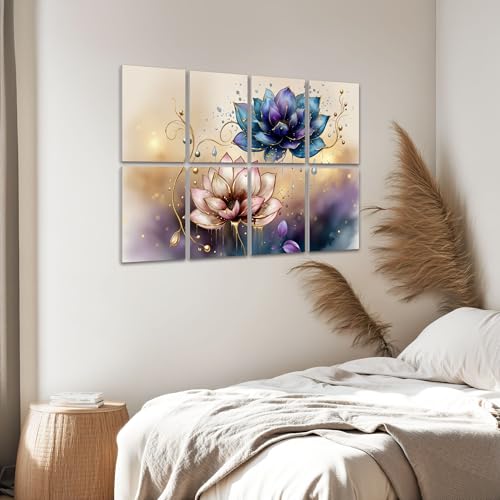 8 Pack Paneles Acústicos Absorbentes de Sonido Florales Abstractos Oro Púrpura para Pared 48"x32" miniatura 6