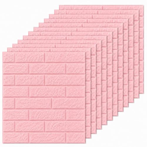 Image of 3D Brick Wallpaper for Wall | Self Adhesive PE Foam DIY Panel | Peel & Stick Decor for Home, Living, Bedroom & Office (70 x 77 cm, Appx 5.8 Sq Ft) (40, Pink)
