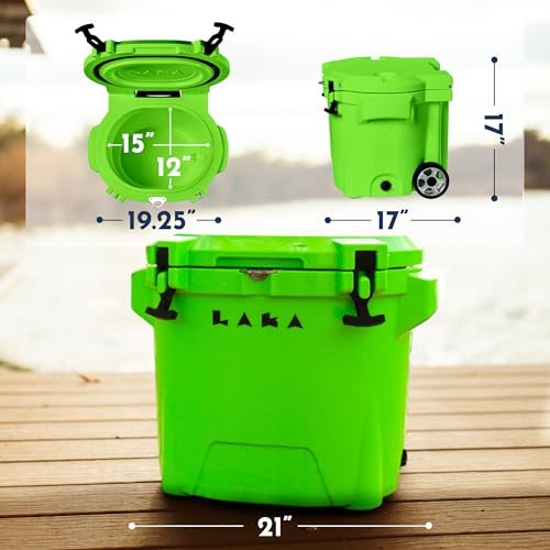 Image of Laka Cooler with Wheels - 30QT Rotomolded Insulated Rolling Hard Cooler, Telescoping Handle, Holds 24 Cans + Ice, Up to 7 Days Cold, Drain Plug, Cup Holders + Bottle Opener, Beach /Camping /Boat