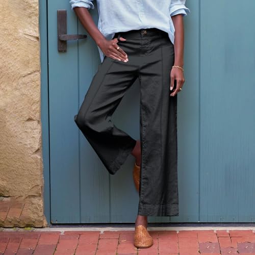 Twill Wide Leg Pants for Women Comfy Elastic Waist Dress Pants Business Casual Palazzo Pants with Pockets Chino Pants2