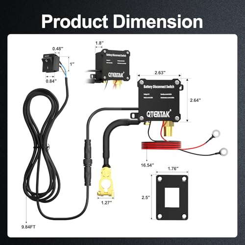 Image of 12V 250A Battery Disconnect Switch Kill Switch | KCD4 Boat Rocker Panel Switch(AC 16A 250V,20A 125V) for Car Truck RV, 9.84 FT Cable, to Prevent Battery Drain, Pre-Wired