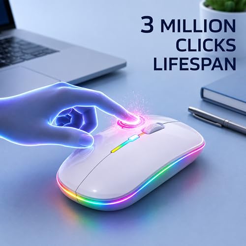Image of Ant Globe 25 Dual Mode Wireless Mouse|30-Hour Playtime|Bluetooth + 2.4GHz USB |Rechargeable Silent Optical Mouse for Laptop, MacBook, iPad, PC |3-Level Adjustable 1600 DPI, Slim Portable Design -White