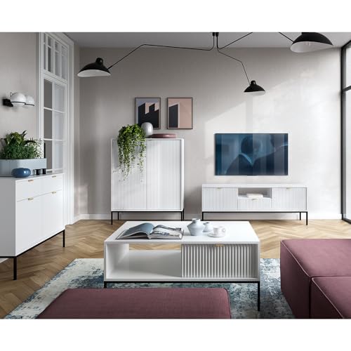 Lomadox Sofatisch Couchtisch in weiß, Fußgestell schwarz, Griffe goldfarben – Bild 3