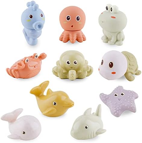 Mold Free Bath Toys for Infants 6-12 Months - 10PCS Bath Squirt Toys Silicone Ocean Animals Bathtub Float Toy for Water Play Kids Preschool Education Toy Learning Skills for Bathroom