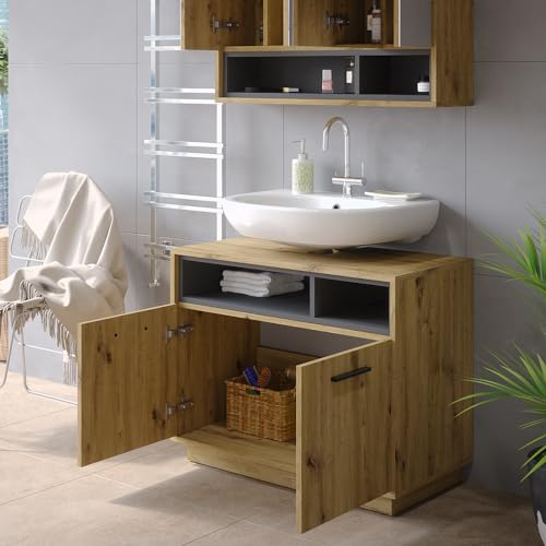 Vicco Mobile Sottolavabo Per Bagno Rovere Artigianale/Antracite 80 X 64 Cm - 2