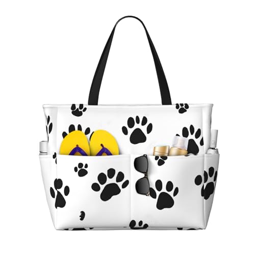 (Dog Pattern) Large Beach Tote Bag for Women Waterproof Sandproof Travel Shoulder Bag with Pocket for Pool Vacation Weekend Gym