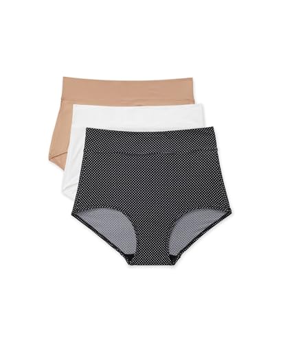 Warner's womens Blissful Benefits No Muffin 3 Pack Brief Panty Underwear, Tw/Ta/Ub and Tw Pin Dot, Large US