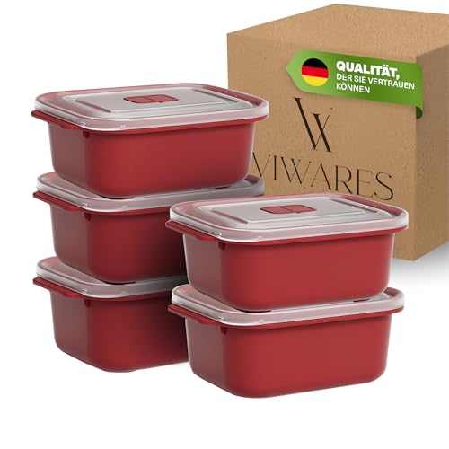 Viwares Lunchbox 1000ml – 5-teiliges Mikrowellenbehälter Set, stapelbar, auslaufsichere Frischhaltedosen BPA-frei, Brotdose für Kinder, Camping, Schule, Picknick, rot