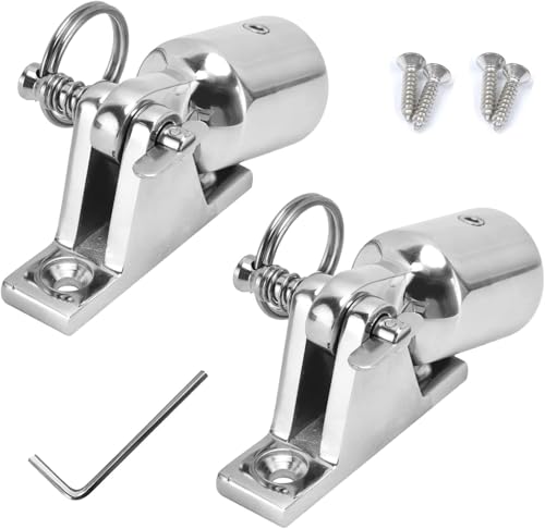 Baieasy Bimini Top Hardware, 2 Pair Deck Hinge with Quick Release Pin and Eye End Cap, Boat Fittings Fits 1'' OD 316 Stainless Steel Heavy Dudy Parts for Canopy