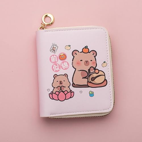 Porta-moedas estilo INS, vintage, capivara, porta-cartões de crédito, mini carteiras de cartão de poliuretano, rosa