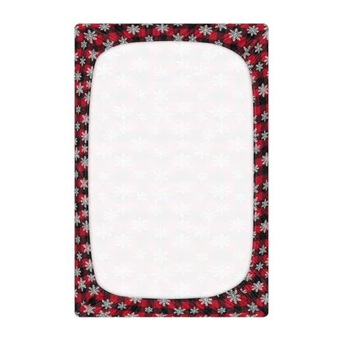 Image of Baby Crib Sheet Snowflakes Buffalo Plaid Crib Mattress for Boys and Girls Playard Sheet Soft Breathable Fitted Baby Mattress Cover 52x28in