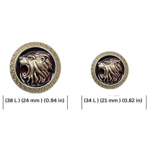 Image of Abs Golden 3D Lion Head Shank Button Embedded Enameled Lucite Round Abs Button for Blazer Suits Coat Bandhgala DIY Art & Crafts (Pack of 16 (8 Big + 8 Small), Red Lucite)
