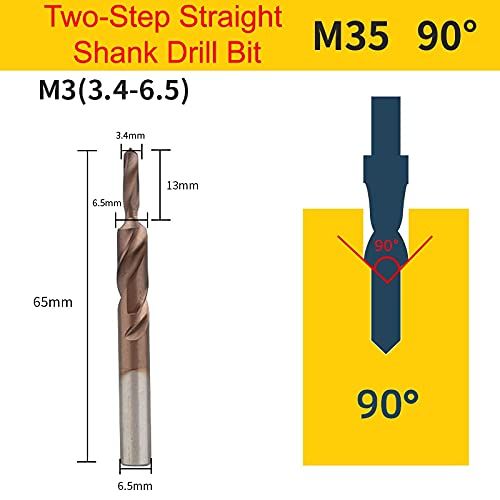 M35 HSS-CO Cobalt Two Stage Step Drill Bit Screw Counterbore Twist Countersink Drill for Stainless Drilling and Chamfering