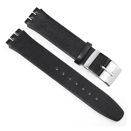 Bracelet de montre en cuir LUGEMA 17mm noir pour Swatch SS07S104