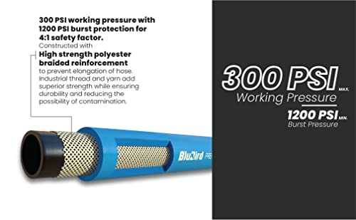 Blubird Bb3825 3/8" X 25' Rubber Air Hose, 100% Rubber, Lightest, Strongest, Most Flexible, 300 Psi, -50F To 190F Degrees, Ozone Resistant, High Strength Polyester Braided #TOP4