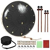 JINBAITAI Bear Steel Tongue Drum 13 Inch 13 Note, Steel Drum with Mallets 2 Pairs, Carry Bag and Music Book, C Major Percussion Kit for Beginners, Hand Drums for Adults and Kids (Frosted Black)