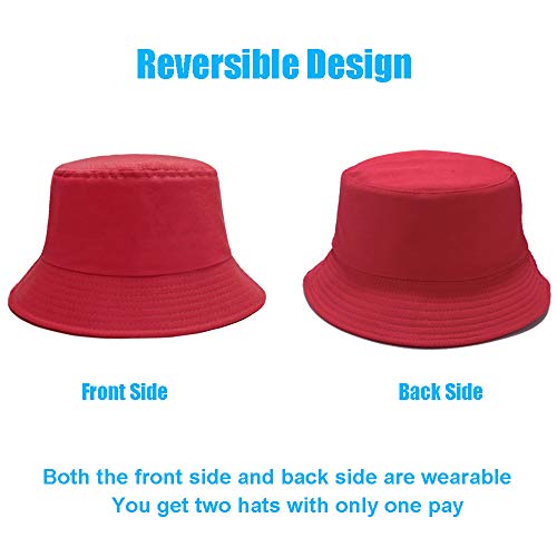 Image of Bucket Hat for Women Men, Reversible Cotton Summer Sun Beach Cap Solid Color Style
