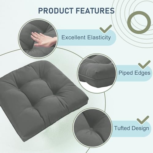 downluxe Outdoor Chair Cushions Set of 4 for Patio Furniture, Water Resistant Tufted Overstuffed Patio Furniture Cushions, Thick Outdoor Seat Cushion, 19" X 19" X 5", Dark Grey by downluxe - Used condition - Image 5