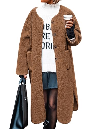 Image of Poetsky Oversized Jacket for Women Dressy Teddy Faux Fur Long Coat Outerwear