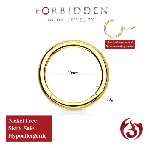 Forbidden Body Jewelry 316L Surgical Steel Hinged Seamless Nose Rings Hoop 18 Gauge (18G), Diameter 10Mm, Gold Tone. #TOP1