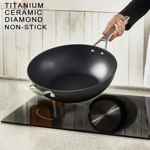 MsMk Titanium and Ceramic Nonstick Wok pan with lid，12.5 Inch Woks & Stir Fry Pans with Stay-Cool Handle，Flat Bottom Wok Suits for Induction, Electric, Gas, Halogen, All Stoves - Thumbnail 4