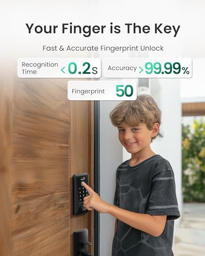Image of DESLOC Smart Lock D110 Plus, WiFi Fingerprint Smart Front Door Lock with Touchscreen Keypad, App Remote Control, Auto Lock, Keyless Entry Deadbolt with Backlit, Black, Deadbolt