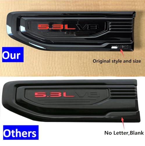 Image of 2pack OEM 2019-2026 5.3L V8 Vent Emblem Right Left 3D Nameplate Badge Replacement for Sierra 1500 85160715 86532087 (Gloss Black Red)