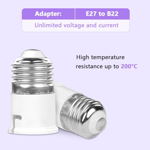 AUAUY Adapter gniazda lampy E27 na B22, konwerter adaptera żarówki śrubowej na bagnetowe, konwerter podstawy lampy ES na BC do żarówek LED, żarówek CFL, 2 szt