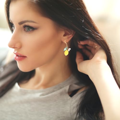 Cute Lemon Dangle Earrings for Women, Resin Yellow Lemon Hoop Earrings Minimal Fashion Fruits Dangling Earring for Women Sweet Earring3