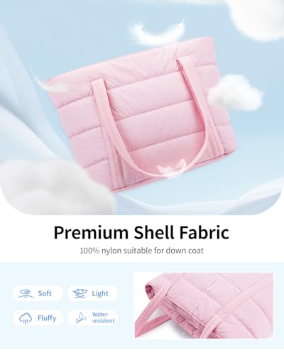 Image of Narwey Puffer Tote Bag for Women Girl, Puffy Travel Gym Shoulder Handbag