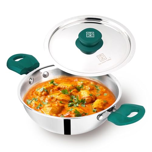 Image of The Indus Valley Triply Stainless Steel Wok Kadai /Kadhai with Steel Lid | Induction Friendly | Nonstick 3-Layer Body, 100% Toxin-Free, No Chemical Coating (Large - 26cm - 3.8Ltr)