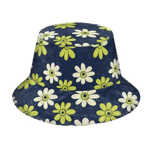 WDdZzyy Chapeau cloche en fausse fourrure pour femme Motif marguerites Vert citron Bleu marine