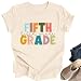 OCURHU 5th Grade Teacher Shirts Back to School Fifth Grade Teacher Tshirt Women Casual Soft Graphic Tee Apricot-5 L