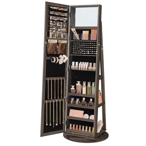 SONGMICS 360° Swivel Jewelry Cabinet, Lockable Jewelry Organizer with Full-Length