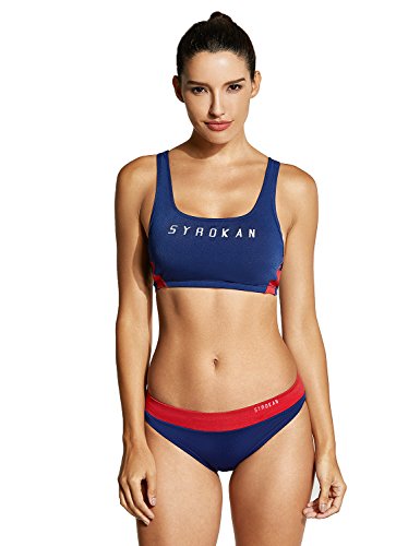 SYROKAN Femme Sports Bikini Maillot de Bain Deux Pièces Soutien-Gorge Rembourré Navy S