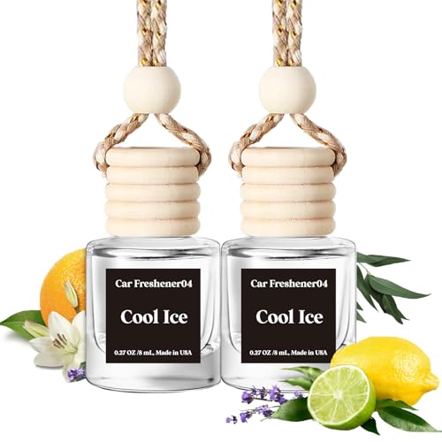 Image of Car Air Freshener Hanging Diffuser, Essentials Oil Car Fresheners For Vehicle, Long Lasting Fragrance Car Air Diffusers, Made in USA(2 Bottles), Black Ice Type