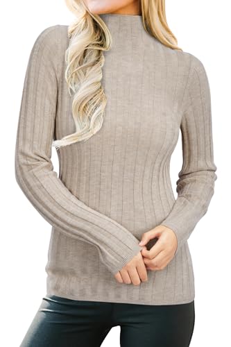 Arach&Cloz Womens Fall Ribbed Wool Blend Sweater Mock Neck Casual Outfits Long Sleeve Fitted Tops Trendy 20242