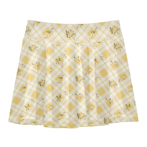 Gingham Girls Athletic Skirts with Shorts Flowy Skort for Little Girl Cheer Skirt with Pockets 4-12Y