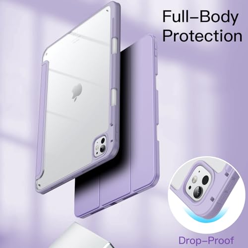 Image of JETech Cover Case for iPad Pro 11-Inch M5 /M4 2025 /2024 (6th /5th Generation) with Pencil Holder, Clear Transparent Back Shell Slim Stand Shockproof Tablet Cover, Auto Wake /Sleep (Purple)