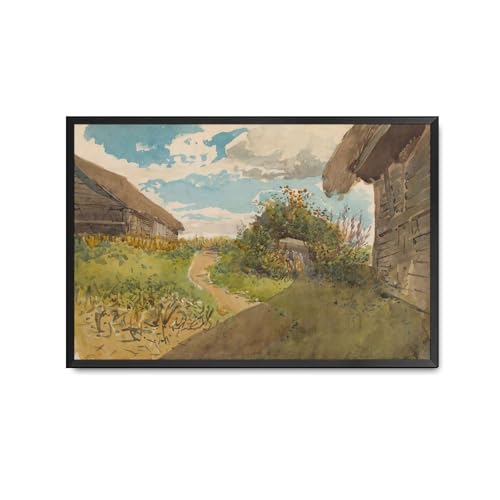 Canvas Painting Wall PicturesCharming Countryside Pathway Painting Rustic Farmhouse Art Print Quaint Cottage Garden Scene Contemporary Living Room Bedroom Office Modern Art Deco 12x18inch
