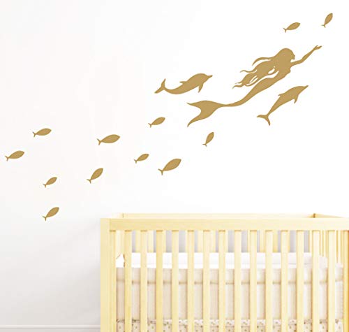 Vinilo Decorativo Fondo Marino con Delfines Dorado miniatura 2