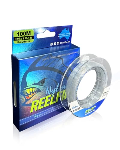ReelFin Clear Fishing Line Monofilament Leader Line, Strong Nylon Material for Saltwater and Freshwater Fishing, Transparent in Water (100M, 15LB)