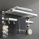 IKITCHEN Towel Racks for Bathroom, Foldable Stainless Steel Towel Holder Wall Mounted with 7 Hooks,