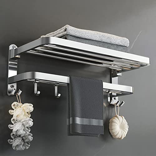 Ikitchen Towel Racks For Bathroom, Foldable Stainless Steel Towel Holder Wall Mounted With 7 Hooks, Bathroom Shelf With Towel Bar 23Inch Polished Silver #TOP5