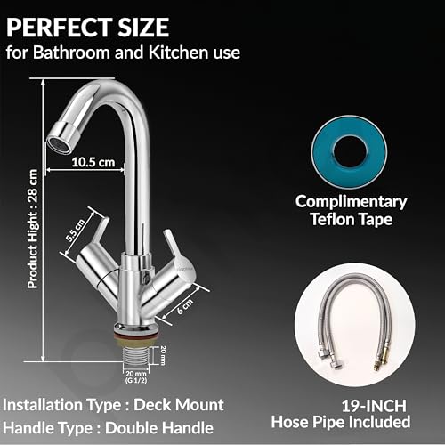 Image of Plantex Mixer Tap for Bathroom with Brass Spindle /Hot & Cold Basin Mixer /Wash Basin Tap /Bathroom Accessories - Pack of 1 (Rio, Chrome)