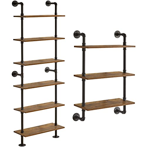 YMYNY Industrial Pipe Shelf Bracket, 3 Tiers Retro Wall Mounted