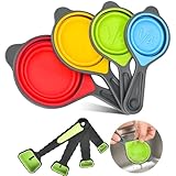 Hotsyang Collapsible Measuring Cups and Spoons Set, 8 Pcs Portable Silicone Measuring Cups and Spoons for Liquid & Dry Measure, Collapsible Measuring Tools for Kitchen & Baking